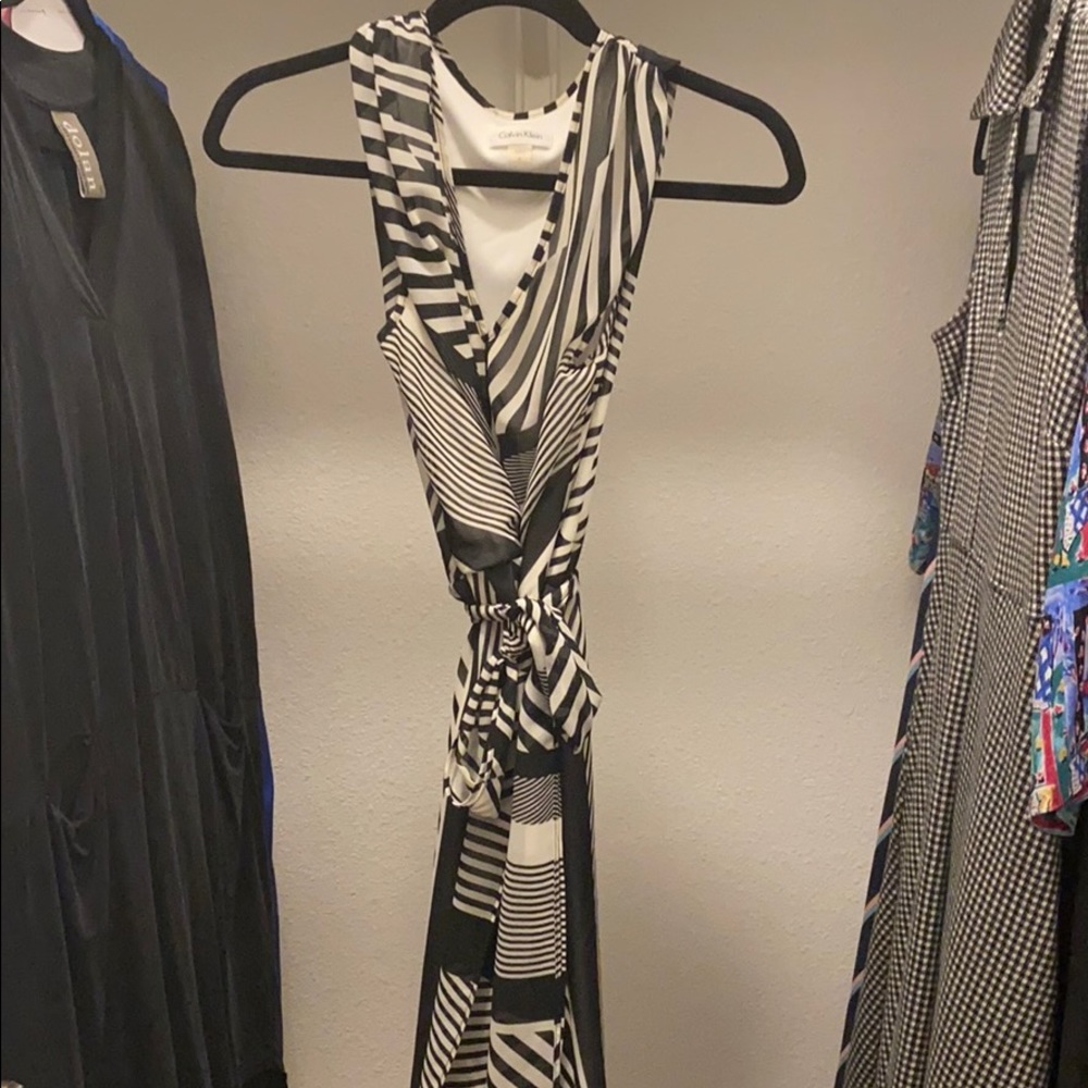 Black and white striped dress that works!